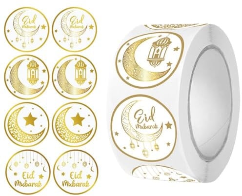 Vobumix Eid Mubarak Aufkleberrolle, Ramadan Etikettenaufkleber, Selbstklebende Siegelaufkleber Für Umschläge, Verpackungen Und Dekorationen