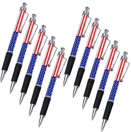 Mipcase Lot de 10 Stylos à Bille Drapeau Américain, Encre Noire Fluide, Mécanisme Rétractable, Stylo Ergonomique Maison, L’école Bureau, Fournitures Scolaires et Signature