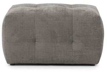 Moderner Polsterhocker mit raffinierten Steppungen und Wellenunterfederung, B87/T68/H46 cm, zu passendem Sofa, angenehm weicher, strapazierfähiger Chenille-Bezug in Braun Taupe / 21056