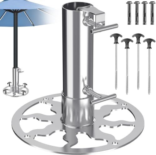 Dolibest Sonnenschirmhalter Standrohr Bodenhülse Bodenanker/Stil B/Chrom | 23cm,3-5cm Stange,Ampelschirm Wäschespinne Flaggenmast Aufschraubhülse Bodenplatte,28.5cm Erdanker Dübel Betondeck Rasen