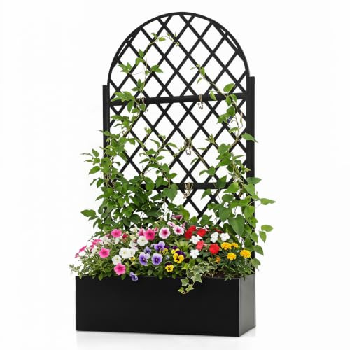 COSTWAY Jardinière avec Treillis en Métal sur Pieds ou Murale | Bac à Fleurs Surélevé Résistance Orifices de Drainage, Lit Surélevé de Jardin, pour Balcon Terrasse, 90 x 40 x 180 cm