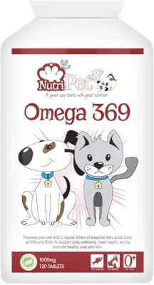 Omega 369 - High Strength Premium Quality Fish Oil Complex for Cats & Dogs 1,000mg - Healthy Skin, Shiny Coat, Healthy Joints - 120 Capsules up to 240 Days Supply