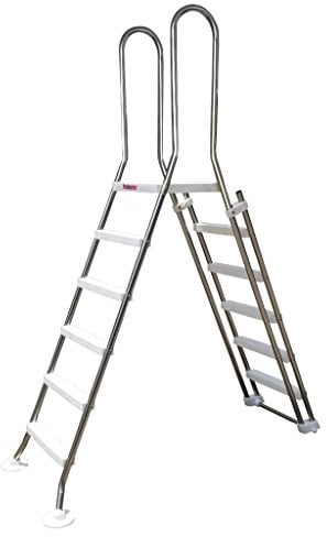 New Plast 0847 - Scaletta Top Inox di Sicurezza per Piscine, 5 scalini + piattaforma + frontale rimovibile