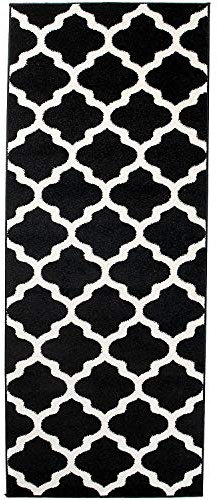 Carpeto Teppich Läufer Flur - Marokkanisches Teppichläufer – Kurzflor, Weich - für Wohnzimmer Schlafzimmer - ÖKO-TEX Zertifiziert - Furuvik Kollektion - Schwarz - 100 x 250 cm