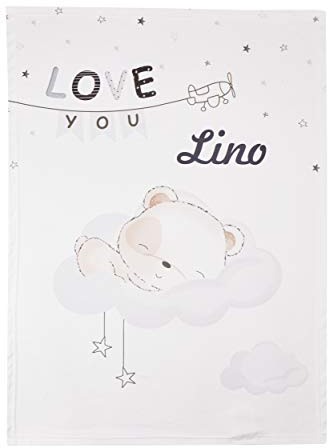 Wolimbo Soft-Peach Babydecke mit Namen personalisiert - Motiv Schlafbär - Besticktes Geschenk für Mädchen und Junge 75x100cm