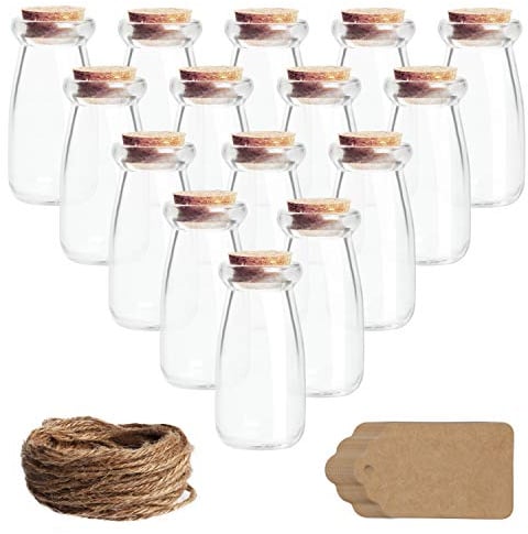 BELLE VOUS Pot avec Bouchon Liege en Verre, Étiquettes et Ficelle (Lot de 30) - 100 ml - Mini Pot Conservation Hermétiques et Étiquettes pour Mariage, Fête, Épices et Confitures
