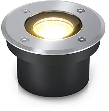 lambado® LED Bodenstrahler flach für Aussen IP67 - Wasserdicht & Befahrbar inkl. 5W Strahler dimmbar warmweiss - Bodeneinbaustrahler/Bodenleuchte rund aus Edelstahl für Terrasse & Garten