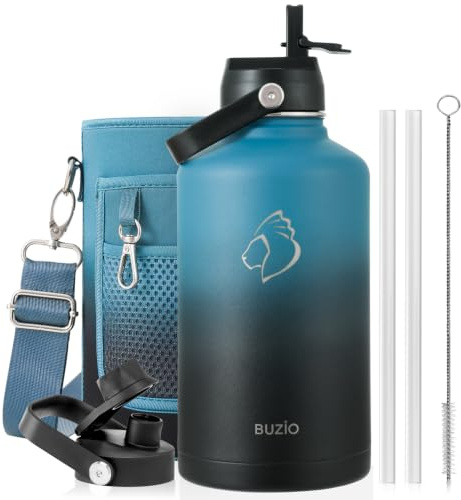 BUZIO Borraccia Termica 2L Acciaio Inox con Cannuccia e Beccuccio | Ampia borraccia termica metallo, freddo 48h caldo 24h, a prova di perdite, senza BPA, adatta per sport, palestra e gite