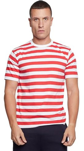 Active Star® Mens Womens Red & White Striped T-Shirt, Casual Unisex Red Black Blue and White Crew Neck Short Sleeve Stripes Dailywear Summer Book Week Top Adults UK Size S-XXL, Red White-M