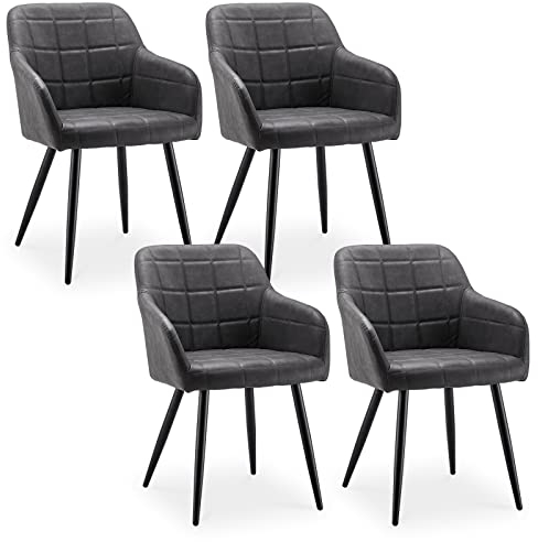 CLIPOP Esszimmerstühle 4er Set Stühle mit Armlehne, Kunstleder Bezug, Esszimmerstuhl Küchenstuhl Polsterstuhl, Stühle für Esszimmer (Kunstleder Dunkelgrau, 4er Set)