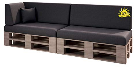 sunnypillow Palettenkissen Outdoor, wasserdicht, UV-lichtecht - 6er Set - Palettenauflage für Palettensofa für Haus, Garten - Palettenpolster für Palettenmöbel - Rückenkissen & Sitzkissen Anthrazit