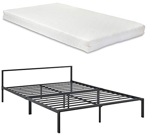 [en.casa] Metallbett 160x200 cm Minimalistisches Bett mit Matratze und Lattenrost Doppelbett Kaltschaummatratze ÖKO-Tex Standard 100 Gästebett Stahl Schwarz