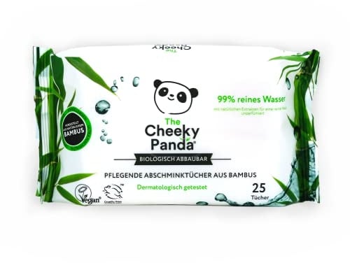 The Cheeky Panda Abschminktücher aus Bambus | Ohne Duft | 25 Reinigungstücher fürs Gesicht | Biologisch Abbaubar | Super Sanft & Nachhaltig | Feuchttücher zur Make-up Entfernung