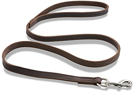Premium Leder Hundeleine Shorty 1,2m - Vollleder Hundeleine - Führleine mit Bolzen-Karabiner - Shorty (Dunkelbraun)