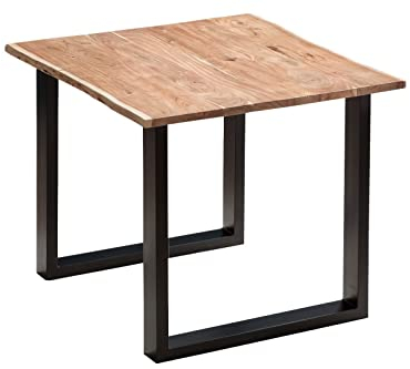 SAM Esszimmertisch 80x80 cm Quinn, echte Baumkante, naturfarben, massiver Esstisch aus Akazienholz, Metallbeine Schwarz, Baumkantentisch