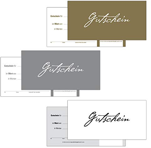 30 Gutscheine Gutscheinkarten Geschenkgutscheine – edel neutral 3 Motive im Mix Gold Silber Schwarz-Weiß