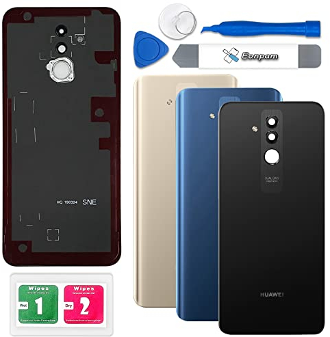 Eonpam Tapa Trasera Vidrio Original para Huawei Mate 20 Lite Parte Trasera Reemplazo de Cristal Trasero con Lente de Cámara + Kit de Reparación (Negro)