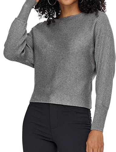 ONLY Damen Strickpullover OnlAdaline Life kurzer Damenpulli mit Rippmuster 15226298 medium Grey Melange XL