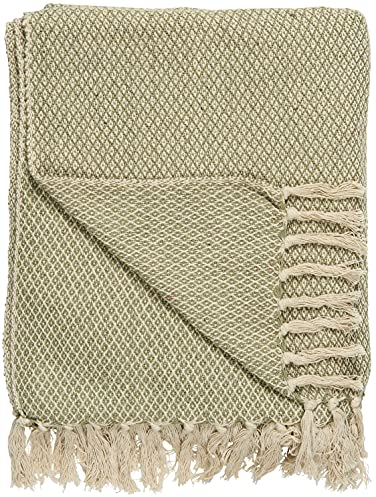 IB Laursen Plaid Creme/Staubig Grün Karo Muster 130x160 Wolldecke mit Fransen