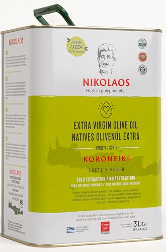 Olivenöl 3L aus Kreta, Griechenland „NIKOLAOS“ – Premium Qualität, reich an Polyphenolen, kaltgepresst, extra nativ. Neue Ernte: 2025/2026. MHD: bis 02.2028