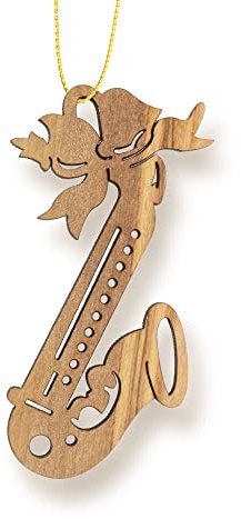 Saxophone Christmas Ornament, Olive Wood Seasonal Decorations for Music Lovers & Band Members, Small Wooden Xmas Tree Holiday Hanging Ornaments, Made in The Holy Land of Bethlehem, Israel