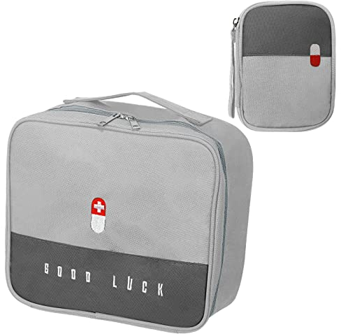 Medikament Tasche Große Kapazität Medizinische Notfalltasche Leer Wasserdichte Medizin Aufbewahrungstasche Tragbar Medikamententasche Für Home, Office, Reisen,2stk (Grau)