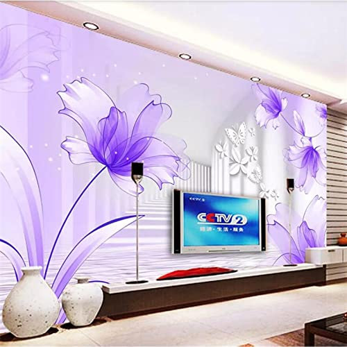 YABAOST Art Murals Papier Peint Vinyle, 140X70Cm Papier Peint Autocollant Mural Effet Violet Fleurs Architecture Vinyle Imperméable Xxl Tableaux Muraux Tapisserie Photo Décoration Murale