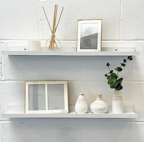 pf+a Floating Shelves White 70cm Shelves - Pack of 2 70cm White Modern Shelves - Wall Shelves For Bedroom, Living Room, Office