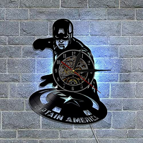 Smotly Vinyl Wall Clock, Captain America themed with LED night light function, is the best wall clock gift for kids.