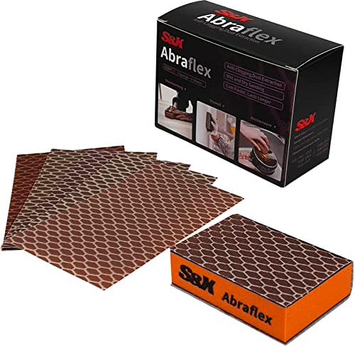 S&X Sanding Sponge Set 6-Pack of Hook and Loop Sandpaper Interchangeable 6 Assorted Grits - Wet and Dry, Anti-Clogging, Durable (6)