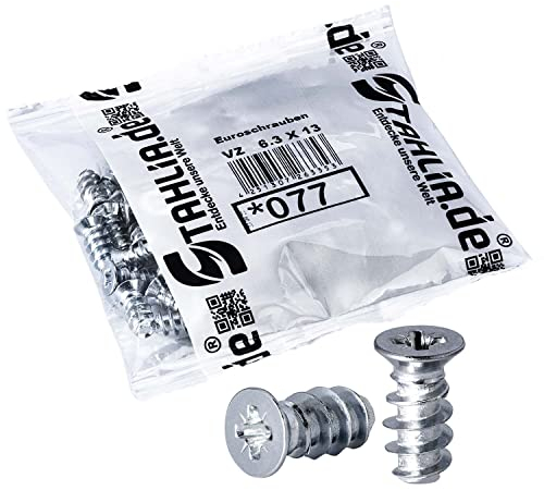 Stahlia 100 Euroschrauben 6,3 x 13 mm Möbelschrauben Senkkopf für Ø5mm Schrauben für Schubladenschienen Spezialschraube Schrankschraube Möbel Scharniere