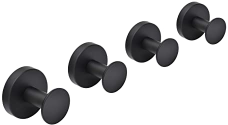 Beelee BA9777B-4 Wandhaken für Badezimmer, Kleiderhaken, Handtuchhaken, Wandmontage, 4er-Pack, schwarzes Zubehör, strapazierfähig, Hutständer, Kleiderbügel, Schwarz