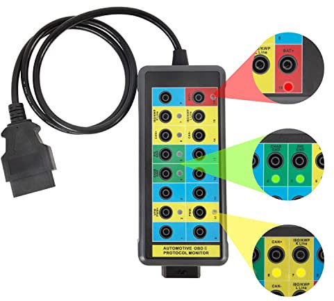 MOTOCOCHE OBD2 Breakout Box 16-Pin CAN OBDII Protocol Detector Automotive Power&Grounds Car CAN Test OBD2 Scan Diagnostic Tool for Monitoring Communication/Power/Ground Detection Signals of Protocol