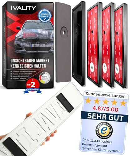 IVALITY® Magnet Kennzeichenhalter Rahmenlos für 2 Kennzeichen | Magnetische Nummernschildhalterung Auto | Kennzeichenhalterung Nummernschildhalter | Österreich Wechselkennzeichen