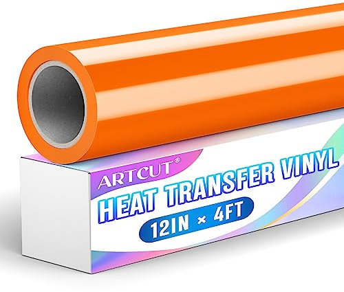 Artcut Heat Transfer Vinyl, 12 x 4ft Permanent Vinyl, HTV Vinyl, Iron on Vinyl for Fabric Clothing, T-Shirts, Hats, Bags, Crafts, Vinyl Roll, Halloween Decoration, Orange
