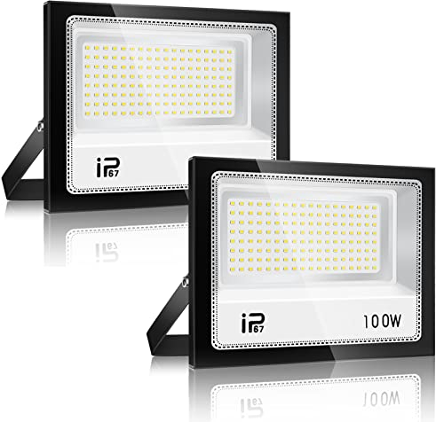 YZYFACAI 100W Projecteur LED 2 Pièce,10000lm Spot LED Extérieur,7000K Blanc Froid,IP67 Etanche Super Lumineux Eclairage Exterieur,Éclairage mural d'extérieur pour Jardin, Patio, Garage