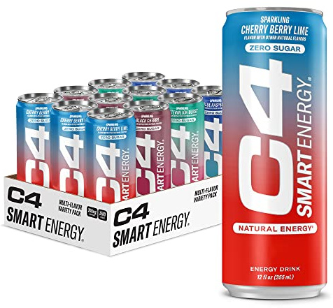 Cellucor C4 Smart Energy Drinks Variety Pack, Sugar Free Performance Fuel & Nootropic Brain Booster, Coffee Substitute or Alternative, 4 Flavor Berry Breeze Variety 12 Pack