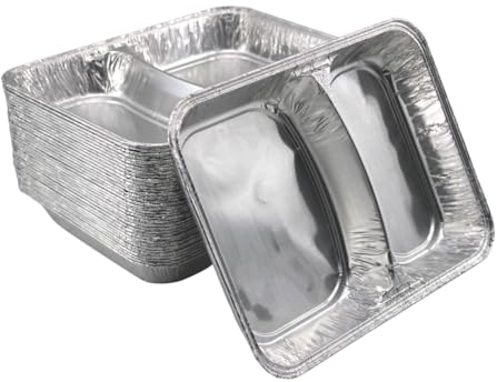 Enpack Aluschale R880-812G - 100 Stück Grill Aluschalen mit Deckel 227x177x30mm - 2-geteilte Wärmebehälter 812ml - Fettauffangschale als Grill Zubehör, food container - feuerfeste Alu Grillschale