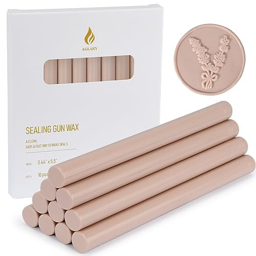 AGLARY 10PCS Taupe Nude Sealing Wax Sticks for Glue Gun - Ideal for Wax Seal Stamps, Perfect for Wedding Invitations