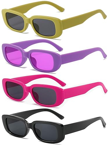 Unning 4 Stück Rechteckige Sonnenbrille Damen Retro 90er Trendy Sonnenbrillen Set Vintage Quadrat Brille für Damen