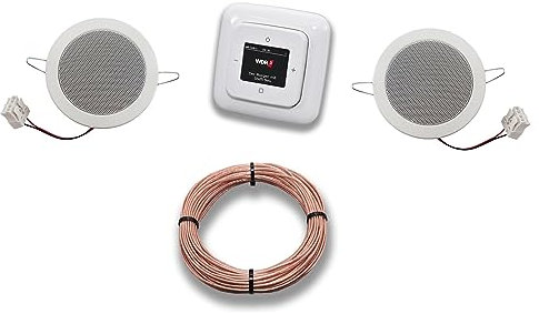 Busch Jäger DAB+ (DAB PLUS) Unterputz Radio 8215U-101 Reflex SI alpinweiß, Komplett-Set mit 2 x Deckenlautsprecher Einbaulautsprecher + 20 Meter Lautsprecherkabel 2x0,75 mm2 8215 U - 101