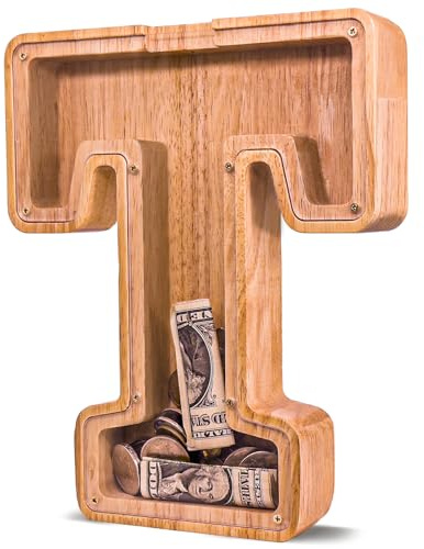 JOOMLAFLY Wooden Letter Piggy Bank for Kids Larger Letter Piggy Bank for Boys and Girls Personalized Piggy Bank Initial Coin Bank Wood Kids Money Bank for Birthday and Festival