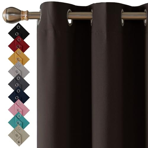 Thermal Insulated Blackout Ring Top Eyelet Curtains for Bedroom Windows 2 Panels (Dark Brown, 90”(228cm) wide x 72”(182cm) long)