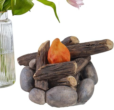 Fukamou Feuerornament Miniatur, Lagerfeuer Zur Dekoration, Feuermodell, Kunsthandwerk, Spielzeug, Harz-Miniaturen, Puppenhaus, Indoor-Camping-Szene, Lagerfeuer-