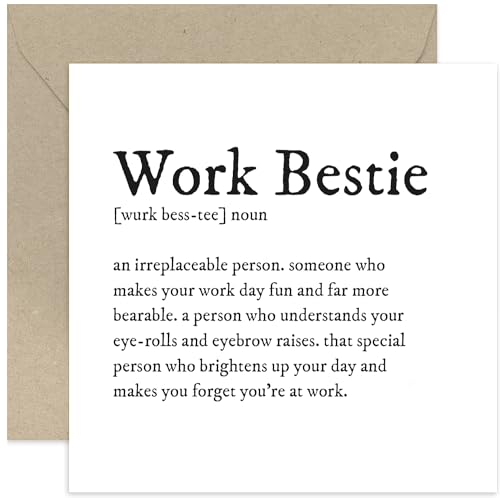 Old English Co. Work Bestie Definition Card for Her - Funny BFF Colleague Birthday Card - Thank You Card for Coworker - Thinking of You Sympathy Card for Work Bestie | Blank Inside Envelope