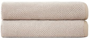Cozy Earth Nantucket 60% Cotton 40% Viscose from Bamboo Bath Towel - 600 GSM Plush & Fast-Drying with Rice Weave Pattern - 2 Pack 30 x 58 Luxury Bath Towel - Sand