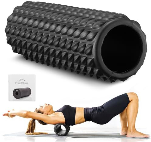 Everest Fitness Faszienrolle mit Noppen - Faszien Rolle 30 cm Lang für den Rücken Wirbelsäule - Yoga Massage Rückenrolle - Fascia Roller - Schwarz