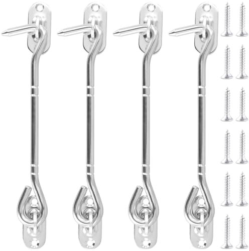 SYUTBOU 4 ganchos para tormentas con ojal, 15 cm, acero inoxidable con 16 tornillos, ganchos para ventana con ojal, gancho para puerta, gancho de cierre, gancho para puerta de jardín, valla, garaje,