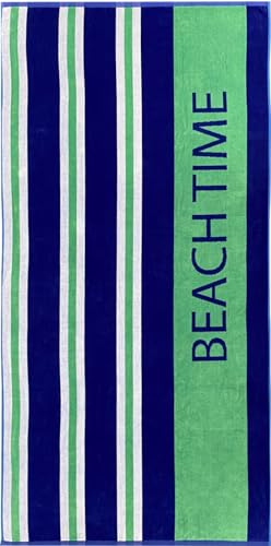 jilda-tex Strandtuch 90x180 cm Badetuch Strandlaken Handtuch 100% Baumwolle Velours Frottier Pflegeleicht (Beach Stripes Green)