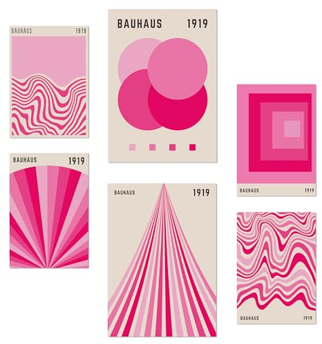 Nacnic-Set mit 6 Postern Geometrische Bauhaus-Formen in leuchtenden Farben in Pink und Fuchsia Designillustrationen zur Dekoration der Wände Ihres Zuhauses. Räume A3 & A4 Rahmenlos